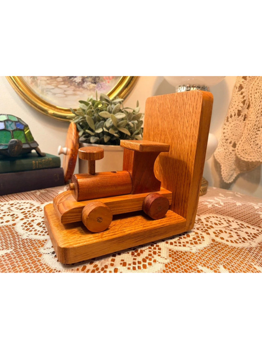 Vintage Wooden Train Bookend Locomotive Nursery Decor Single